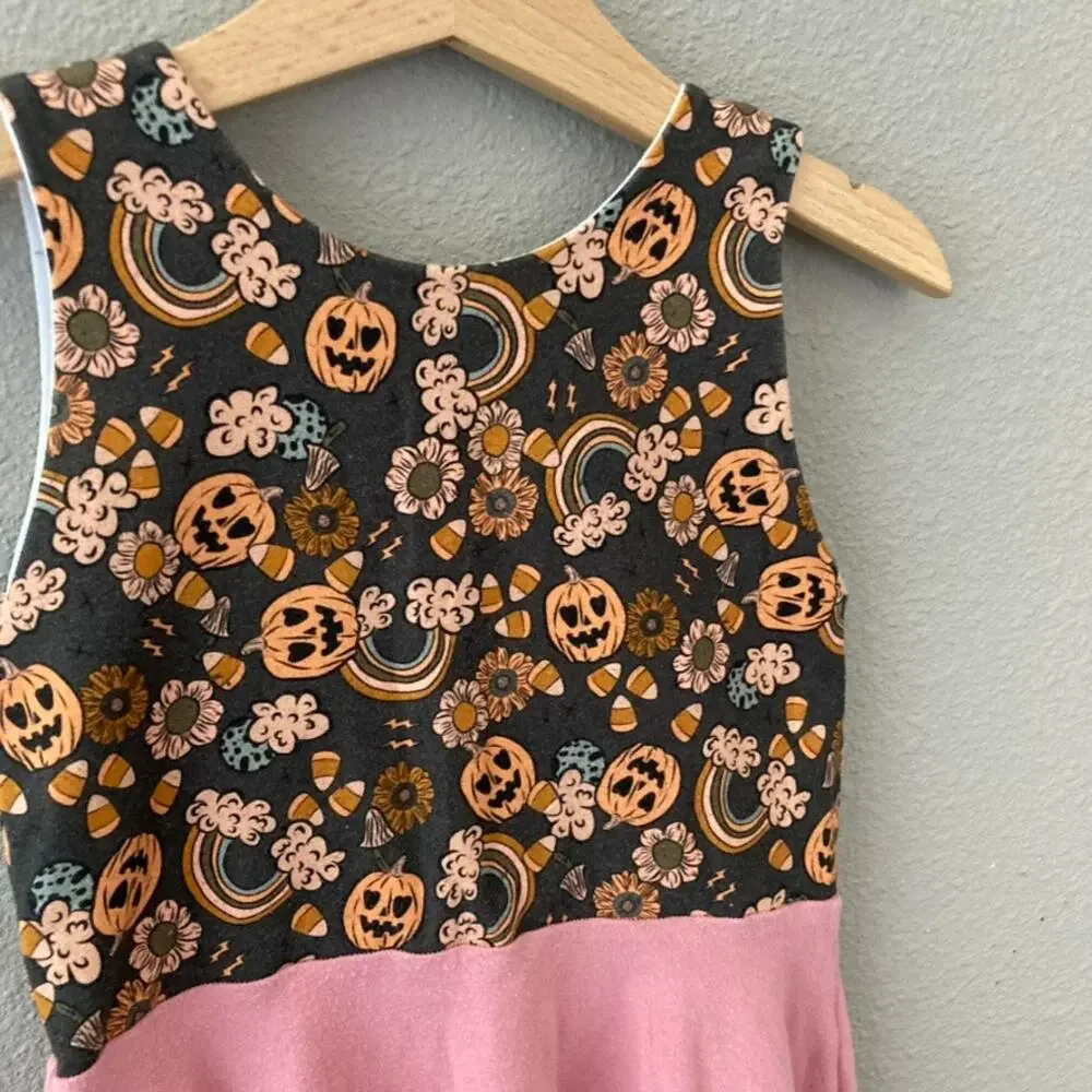 Malia + Kai Halloween Fall Pumpkins Rainbows Floral Sleeveless Twirl Dress - 4T